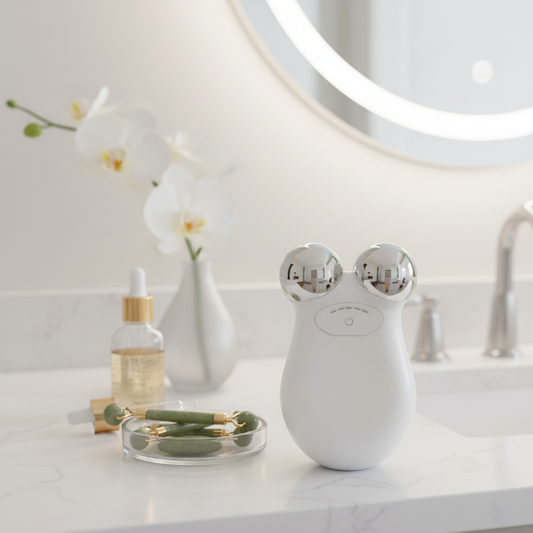 Microcurrent Facial Toning Massager with chrome spheres on white background – Ecowellness Essentials